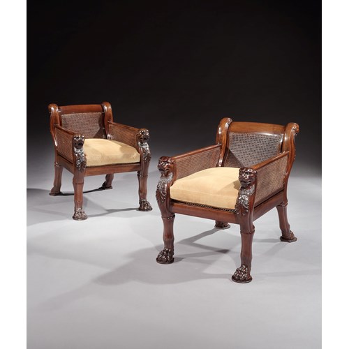 A PAIR OF REGENCY MAHOGANY BERGERE CHAIRS